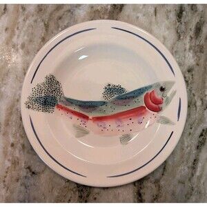 VINTAGE SARAH PETERSON RAINBOW TROUT SERVING PLATE 9” SIGNED CARLISLE HARTSTONE